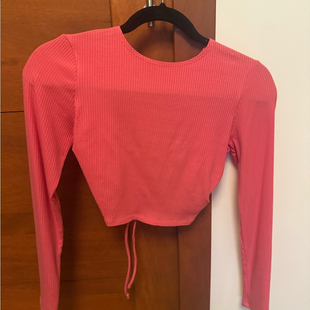 Reformation Coral Long Sleeve Crop Top